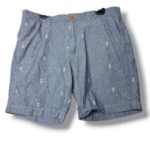 J Crew Shorts Mens 36 Blue All Over Anchor Print Cotton‎ GRAMERCY Chino Golf